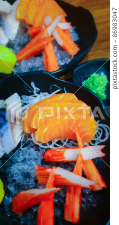 Japanese food sashimi salmon in japan restaurant Japanese food sashimi salmon in japan restaurant 86983047