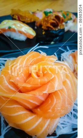 Japanese food sashimi salmon in japan restaurant Japanese food sashimi salmon in japan restaurant 86983054