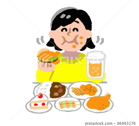 Female drinking and eating (hand-painted color) 86983176