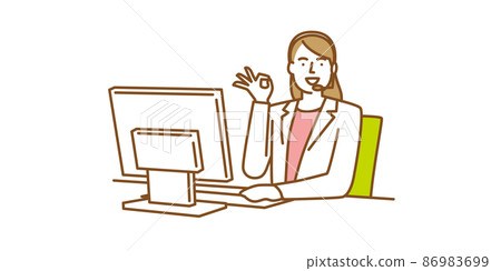 A woman working at a call center - Stock Illustration [86983699] - PIXTA