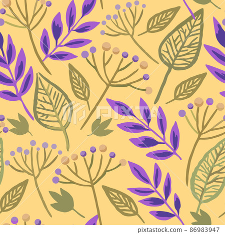Seamless pattern with berry branches and skeleton autumn leaves. Vector hand drawn illustration.  86983947