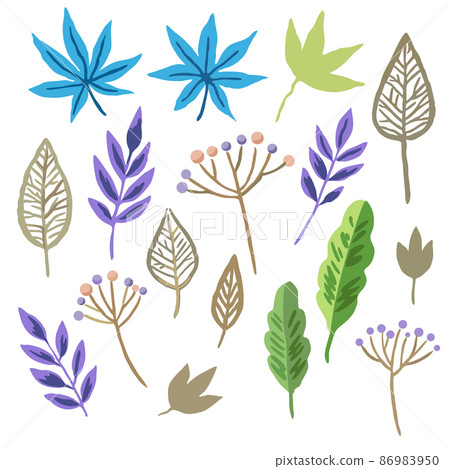 Set of berry branches and skeleton autumn leaves. Vector hand drawn illustration.  86983950