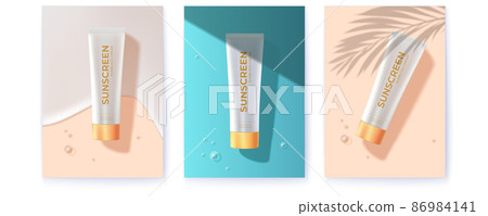 Covers with ad of sunscreen. Template for cosmetic Covers with ad of sunscreen. Template for cosmetic 86984141
