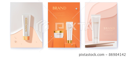 Ad of cosmetic and sunscreen cream. Vector Ad of cosmetic and sunscreen cream. Vector 86984142