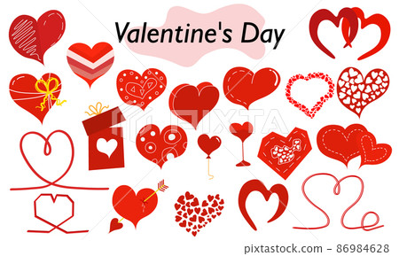 A set of hearts in color. Red beautiful hearts symbolizing love and devotion. A symbol of love and a Valentine Day holiday. Vector illustration. A set of hearts in color. Red beautiful hearts symbolizing love and devotion. A symbol of love and a Valentine Day holiday. Vector illustration. 86984628