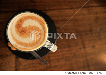 Wood desk and latte 86984766