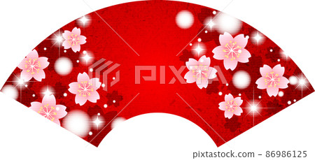 紅色櫻花閃爍扇形背景 86986125