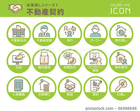 Home search series 1 Real estate contract Color line icon set Home search series 1 Real estate contract Color line icon set 86986698