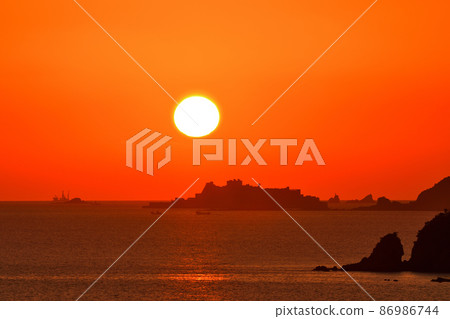 Evening view of warship island Evening view of warship island 86986744