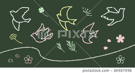 簡單可愛的小鳥插畫(粉筆風格) 簡單可愛的小鳥插畫(粉筆風格) 86987096