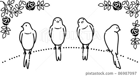 簡單可愛的小鳥插畫(單色線描) 簡單可愛的小鳥插畫(單色線描) 86987097