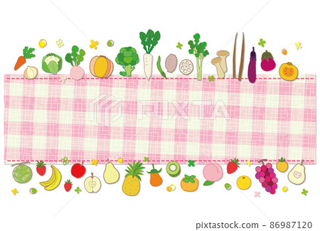 Vegetables and Fruits Frame Pink Plaid Background Postcard Vegetables and Fruits Frame Pink Plaid Background Postcard 86987120