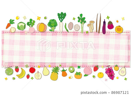 Vegetables and Fruits Frame Pink Plaid Background Postcard Vegetables and Fruits Frame Pink Plaid Background Postcard 86987121