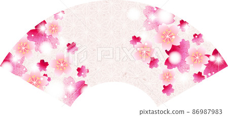 日本紙水彩風格白麻葉櫻花閃光扇形背景 86987983