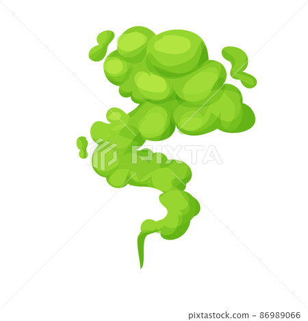 Green smell steam, toxic stink smoke, dust cloud or fart in comic cartoon style isolated on white background. Bad aroma scent. 86989066