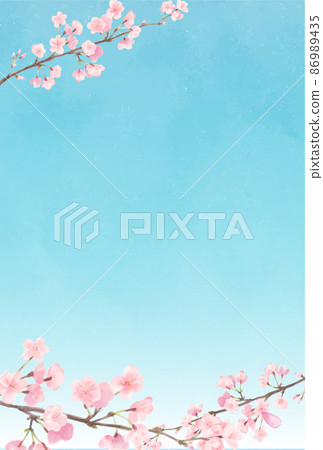 Watercolor-style blue sky and cherry blossom frame 3 86989435