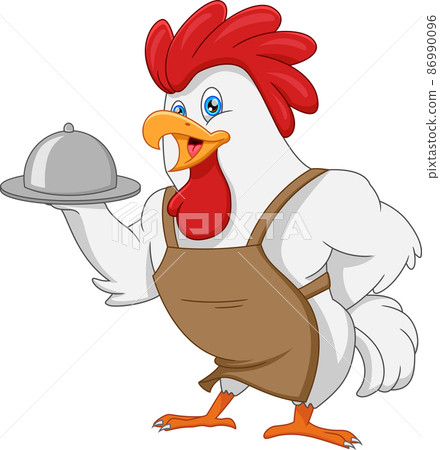 cartoon chef chicken carrying food tray 86990096