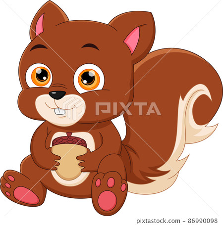 cartoon squirrel sitting and holding a nut 86990098
