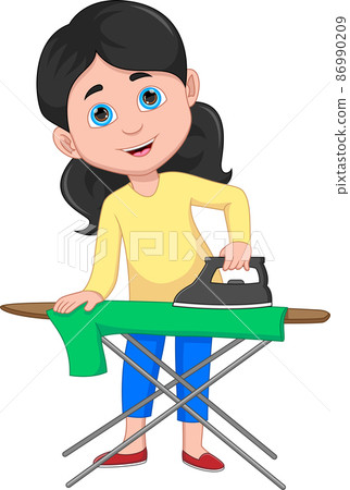 young girl ironing clothes cartoon young girl ironing clothes cartoon 86990209