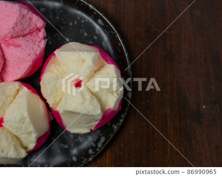 The Chinese fluffy rice flour cake on wood table for celebration day 86990965