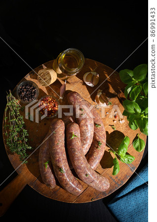 Uncooked Raw Beef And Pork Sausage Sausages Uncooked Raw Beef And Pork Sausage Sausages 86991433