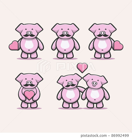 set cartoon pig and love 86992499