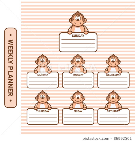 children weekly planner with monkey children weekly planner with monkey 86992501