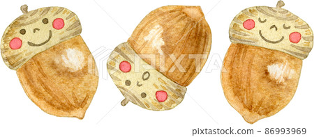 Illustration of three acorn brothers lined up (with face / character) 86993969