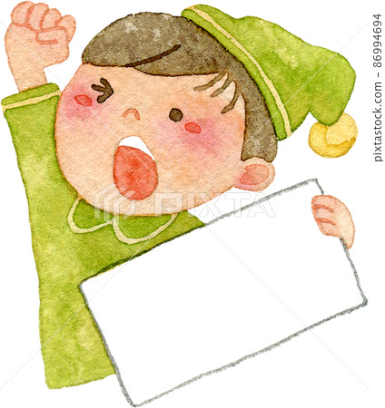 一個穿著睡衣的男孩在留言板上伸展的插圖 一個穿著睡衣的男孩在留言板上伸展的插圖 86994694