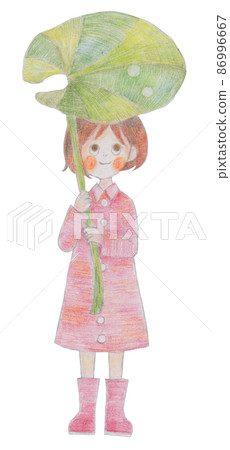 Hand-drawn illustration, girl with leaves as an umbrella Hand-drawn illustration, girl with leaves as an umbrella 86996667