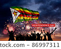 Majestic fireworks and flag of Zimbabwe 86997311