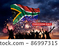 Majestic fireworks and flag of South Africa 86997315