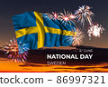 Sky with majestic fireworks and flag of Sweden 86997321
