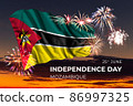 Sky with majestic fireworks and flag of Mozambique 86997325