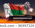Sky with majestic fireworks and flag of Madagascar 86997326