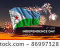Sky with majestic fireworks and flag of Djibouti 86997328