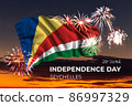 Sky with majestic fireworks and flag of Seychelles 86997329