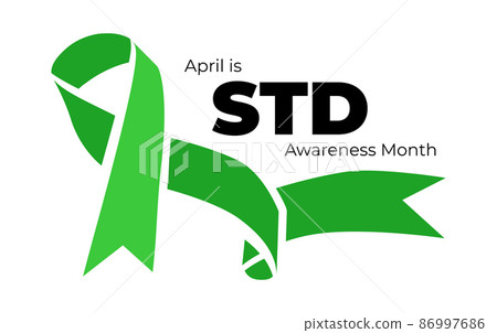 STD Awareness Month. Vector illustraion with green ribbon on white STD Awareness Month. Vector illustraion with green ribbon on white 86997686