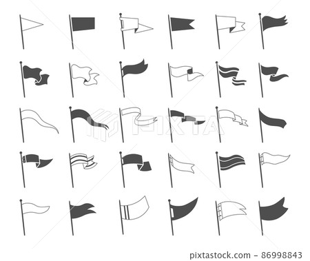 Flag logo. Black waving retro flag emblem, vintage simple banner shape. Vector vintage pennant badge set logo illustrations waving emblem flag Flag logo. Black waving retro flag emblem, vintage simple banner shape. Vector vintage pennant badge set logo illustrations waving emblem flag 86998843