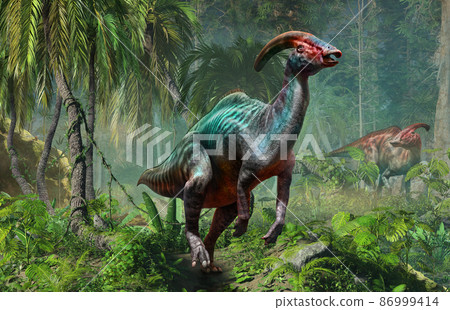 Parasaurolophus from the Cretaceous era 3D illustration	 86999414