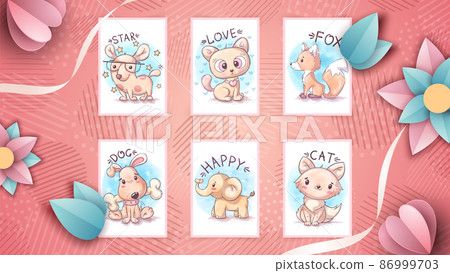 Set watercolor cartoon character animal 86999703