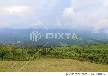 view of landscape is green grass on nature mountain in rainny season at thailand view of landscape is green grass on nature mountain in rainny season at thailand 87000097