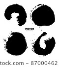Grunge Vector Set of brush Circle Round Black color on white background. Hand painted grange elements. Ink drawing. Dirty artistic design 87000462