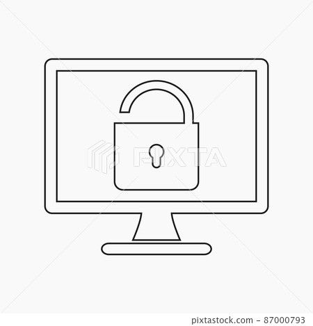 Insecure computer protection icon. Line style vector EPS. 87000793
