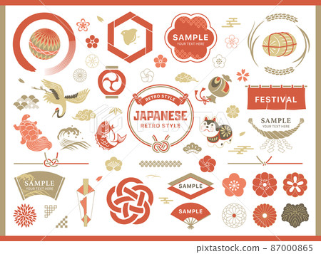 Japanese style frame design and icon material set 87000865