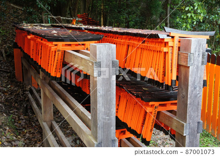 Close up shot of many miniature torr in the Senbon Torii of Fushimi Inari-taisha 87001073