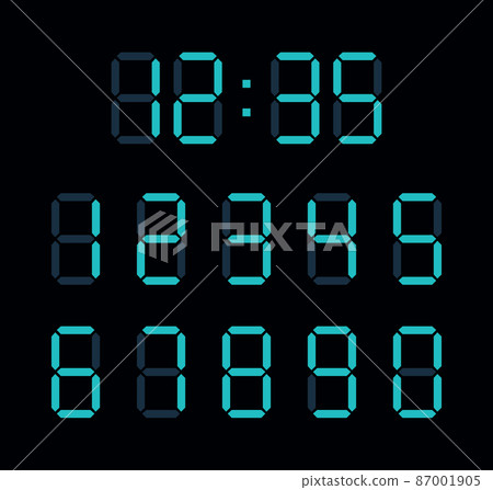Digital numbers isolated on black background. Digital numbers isolated on black background. 87001905