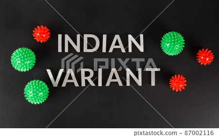 words indian variant laid with silver metal letters on flat matte black surface with small virus models words indian variant laid with silver metal letters on flat matte black surface with small virus models 87002116