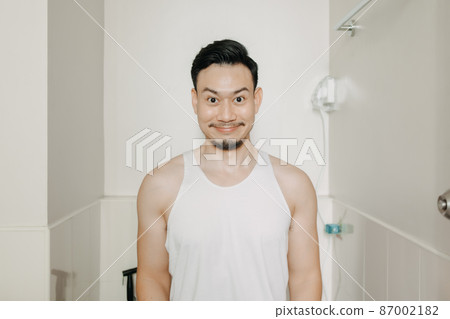 Funny face expression of man try to poop in the toilet. Funny face expression of man try to poop in the toilet. 87002182