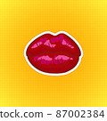 Sexy red lips icon isolated on white background. Beautiful womans an air kiss with glossy lipstick. Fashion vector illustration. 87002384